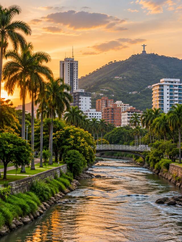 Río Cali con el Cristo Rey al fondo
