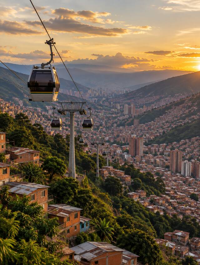 Medellín y el Metrocable al atardecer